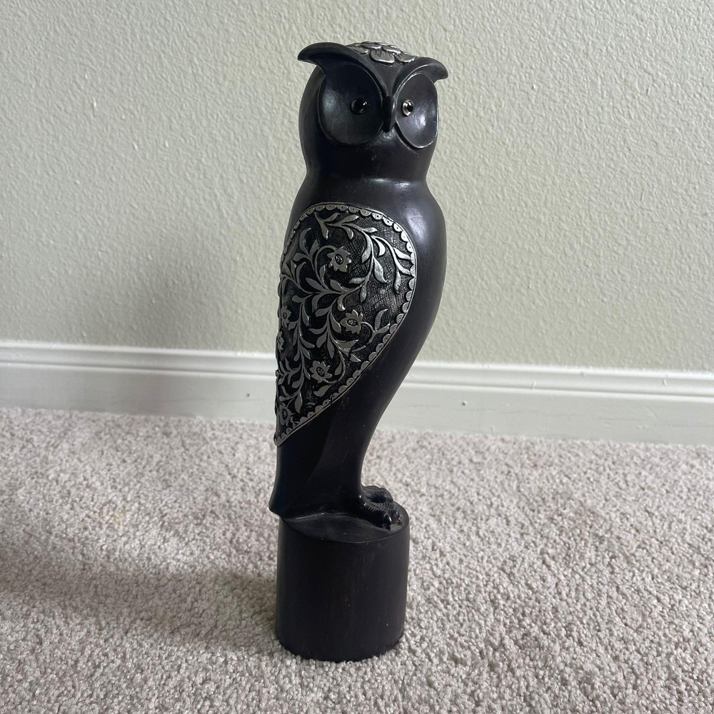 Three Hands Corp Black Owl Figurine Sculpture Decorative Accent 42984